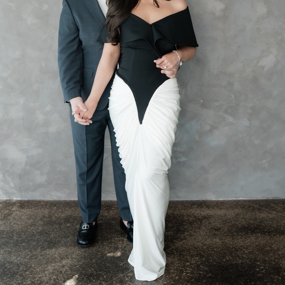 Elegant Black and White Off-Shoulder Gown custom from Dubai as seen on Noor - Picture 12 of 16